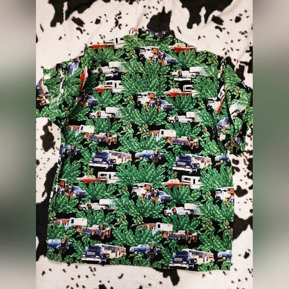 "ROPER" MEN'S 80'S/90'S ALL OVER COWBOY PRINT MOTIF SHORT SLEEVE - GREEN MULTI - Picture 4 of 4